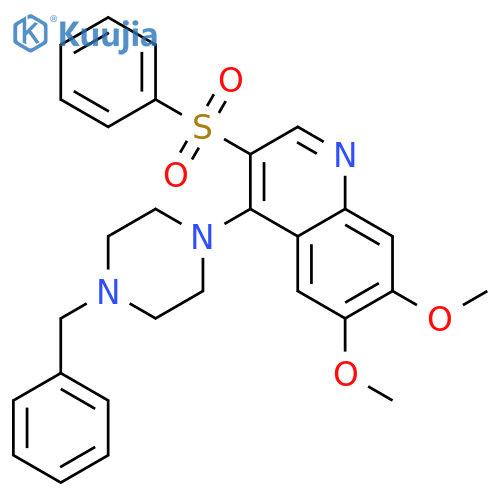 3-(benzenesulfonyl)-4-(4-benzylpiperazin-1-yl)-6,7-dimethoxyquinoline structure