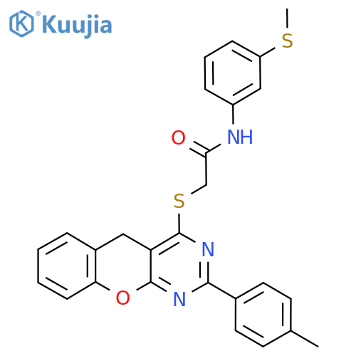 2-{2-(4-methylphenyl)-5H-chromeno2,3-dpyrimidin-4-ylsulfanyl}-N-3-(methylsulfanyl)phenylacetamide structure