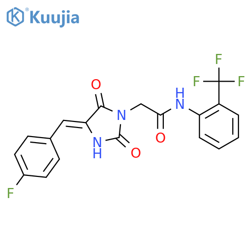 2-(4Z)-4-(4-fluorophenyl)methylidene-2,5-dioxoimidazolidin-1-yl-N-2-(trifluoromethyl)phenylacetamide structure