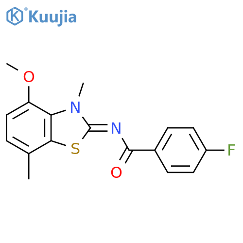 4-fluoro-N-(2Z)-4-methoxy-3,7-dimethyl-2,3-dihydro-1,3-benzothiazol-2-ylidenebenzamide structure