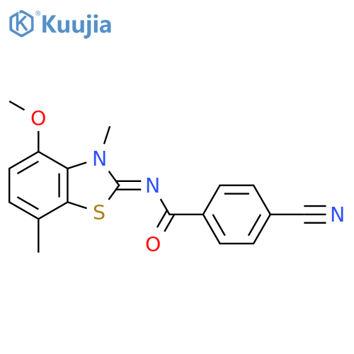 4-cyano-N-(2Z)-4-methoxy-3,7-dimethyl-2,3-dihydro-1,3-benzothiazol-2-ylidenebenzamide structure