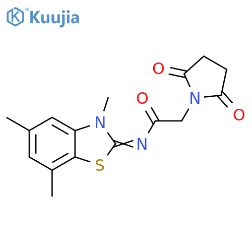 2-(2,5-dioxopyrrolidin-1-yl)-N-(2Z)-3,5,7-trimethyl-2,3-dihydro-1,3-benzothiazol-2-ylideneacetamide structure
