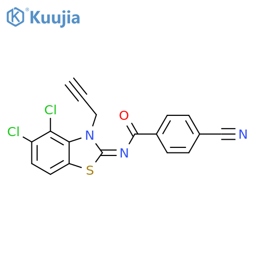 4-cyano-N-(2Z)-4,5-dichloro-3-(prop-2-yn-1-yl)-2,3-dihydro-1,3-benzothiazol-2-ylidenebenzamide structure