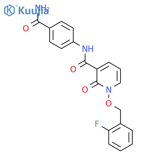 N-(4-carbamoylphenyl)-1-(2-fluorophenyl)methoxy-2-oxo-1,2-dihydropyridine-3-carboxamide structure