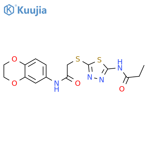 N-5-({(2,3-dihydro-1,4-benzodioxin-6-yl)carbamoylmethyl}sulfanyl)-1,3,4-thiadiazol-2-ylpropanamide structure