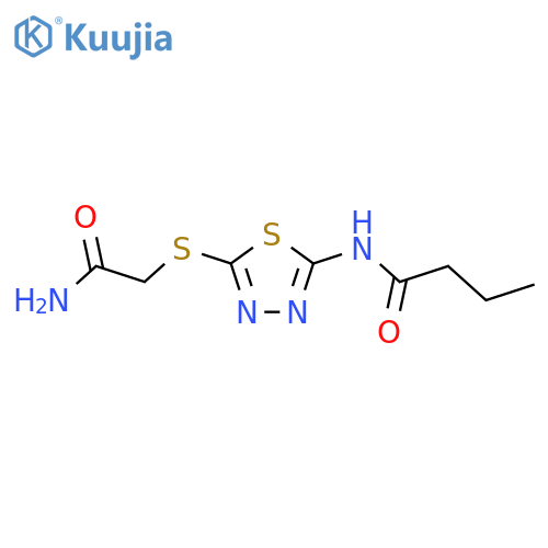 N-{5-(carbamoylmethyl)sulfanyl-1,3,4-thiadiazol-2-yl}butanamide structure
