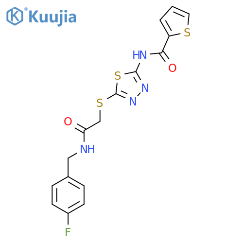 N-{5-({(4-fluorophenyl)methylcarbamoyl}methyl)sulfanyl-1,3,4-thiadiazol-2-yl}thiophene-2-carboxamide structure