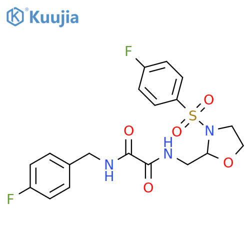 N-{3-(4-fluorobenzenesulfonyl)-1,3-oxazolidin-2-ylmethyl}-N'-(4-fluorophenyl)methylethanediamide structure