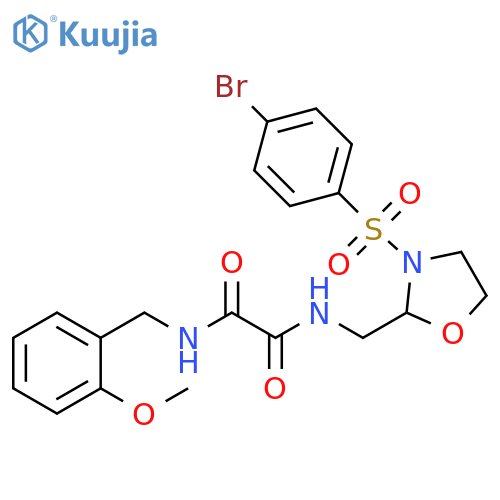 N-{3-(4-bromobenzenesulfonyl)-1,3-oxazolidin-2-ylmethyl}-N'-(2-methoxyphenyl)methylethanediamide structure