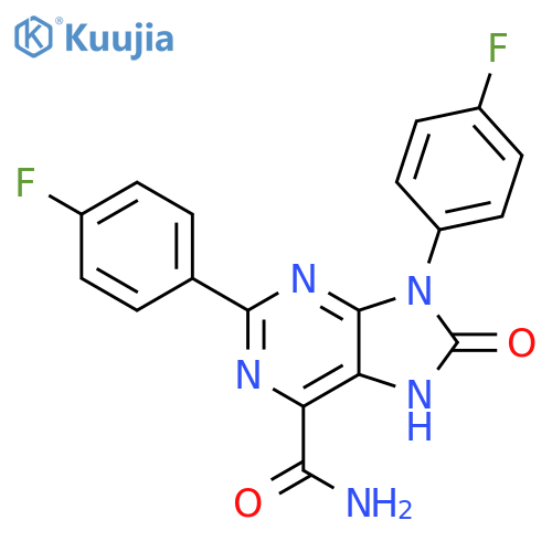 2,9-bis(4-fluorophenyl)-8-oxo-8,9-dihydro-7H-purine-6-carboxamide structure