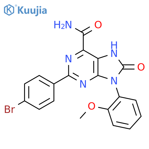 2-(4-bromophenyl)-9-(2-methoxyphenyl)-8-oxo-8,9-dihydro-7H-purine-6-carboxamide structure