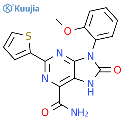 9-(2-methoxyphenyl)-8-oxo-2-(thiophen-2-yl)-8,9-dihydro-7H-purine-6-carboxamide structure