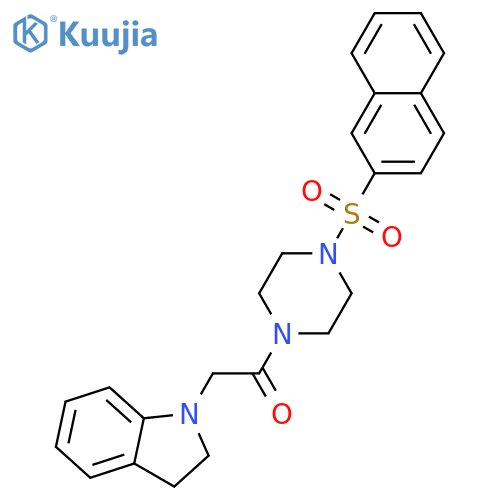 2-(indolin-1-yl)-1-(4-(naphthalen-2-ylsulfonyl)piperazin-1-yl)ethan-1-one structure