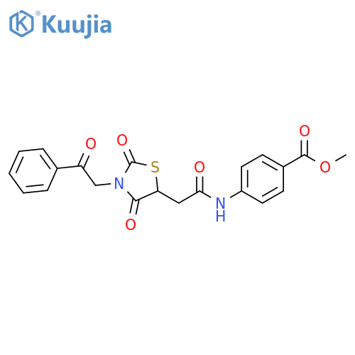 methyl 4-{2-2,4-dioxo-3-(2-oxo-2-phenylethyl)-1,3-thiazolidin-5-ylacetamido}benzoate structure