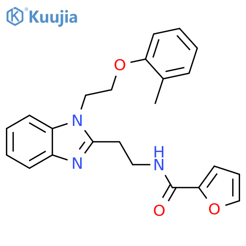 N-(2-{1-2-(2-methylphenoxy)ethyl-1H-1,3-benzodiazol-2-yl}ethyl)furan-2-carboxamide structure