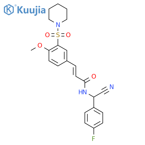 N-[cyano(4-fluorophenyl)methyl]-3-[4-methoxy-3-(piperidine-1-sulfonyl)phenyl]prop-2-enamide structure