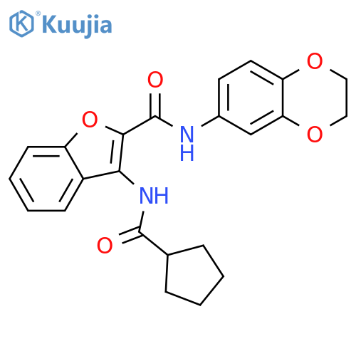 3-cyclopentaneamido-N-(2,3-dihydro-1,4-benzodioxin-6-yl)-1-benzofuran-2-carboxamide structure