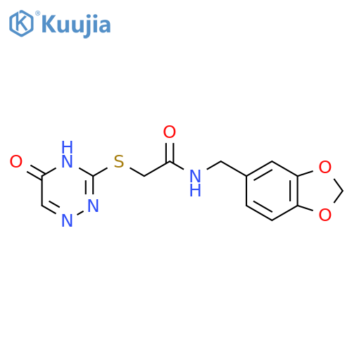 N-(2H-1,3-benzodioxol-5-yl)methyl-2-(5-oxo-4,5-dihydro-1,2,4-triazin-3-yl)sulfanylacetamide structure
