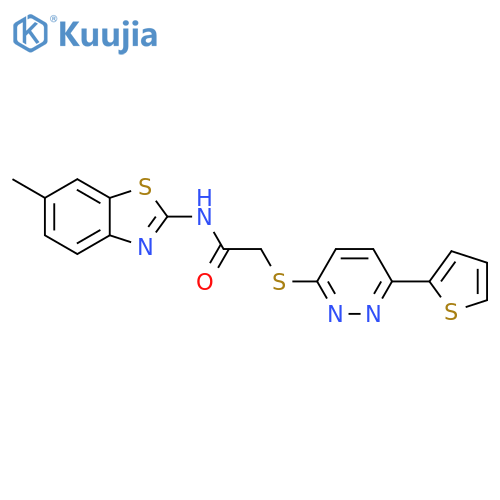 N-(6-methyl-1,3-benzothiazol-2-yl)-2-{6-(thiophen-2-yl)pyridazin-3-ylsulfanyl}acetamide structure