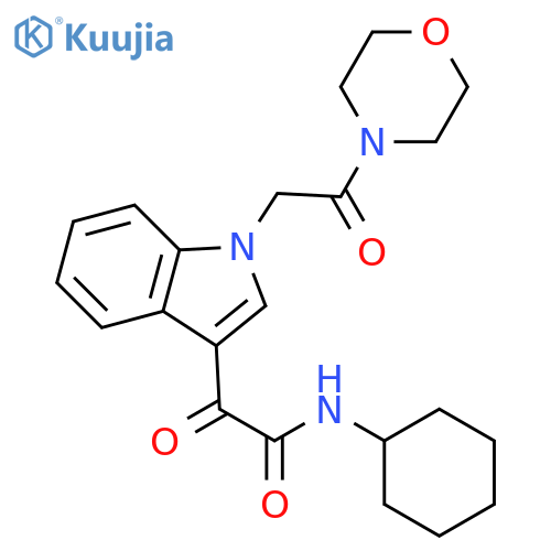 N-cyclohexyl-2-{1-2-(morpholin-4-yl)-2-oxoethyl-1H-indol-3-yl}-2-oxoacetamide structure