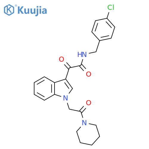 N-(4-chlorophenyl)methyl-2-oxo-2-{1-2-oxo-2-(piperidin-1-yl)ethyl-1H-indol-3-yl}acetamide structure