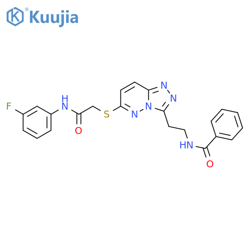 N-{2-6-({(3-fluorophenyl)carbamoylmethyl}sulfanyl)-1,2,4triazolo4,3-bpyridazin-3-ylethyl}benzamide structure