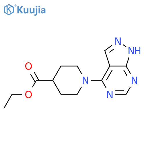 ethyl 1-{1H-pyrazolo3,4-dpyrimidin-4-yl}piperidine-4-carboxylate structure
