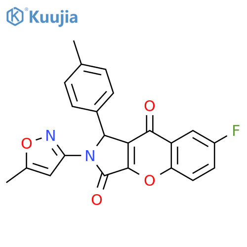 7-fluoro-2-(5-methyl-1,2-oxazol-3-yl)-1-(4-methylphenyl)-1H,2H,3H,9H-chromeno2,3-cpyrrole-3,9-dione structure
