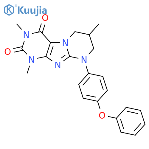 1,3,7-trimethyl-9-(4-phenoxyphenyl)-1H,2H,3H,4H,6H,7H,8H,9H-pyrimido1,2-gpurine-2,4-dione structure