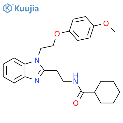 N-(2-{1-2-(4-methoxyphenoxy)ethyl-1H-1,3-benzodiazol-2-yl}ethyl)cyclohexanecarboxamide structure