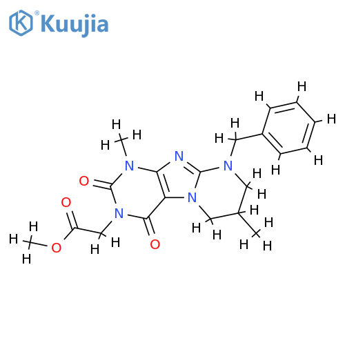 methyl 2-{9-benzyl-1,7-dimethyl-2,4-dioxo-1H,2H,3H,4H,6H,7H,8H,9H-pyrimido1,2-gpurin-3-yl}acetate structure