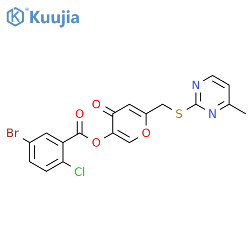 6-{(4-methylpyrimidin-2-yl)sulfanylmethyl}-4-oxo-4H-pyran-3-yl 5-bromo-2-chlorobenzoate structure