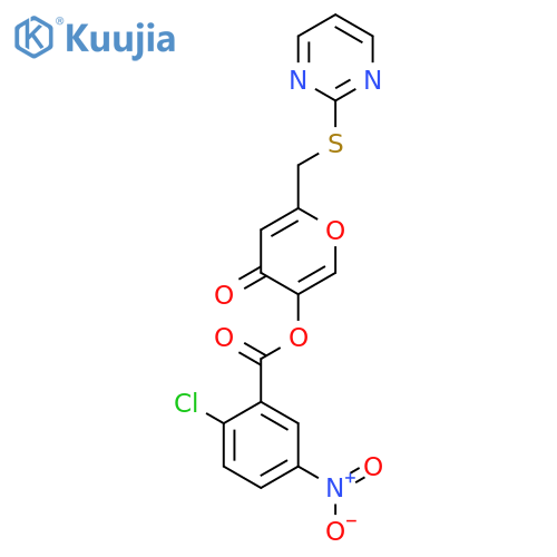 4-oxo-6-(pyrimidin-2-ylsulfanyl)methyl-4H-pyran-3-yl 2-chloro-5-nitrobenzoate structure
