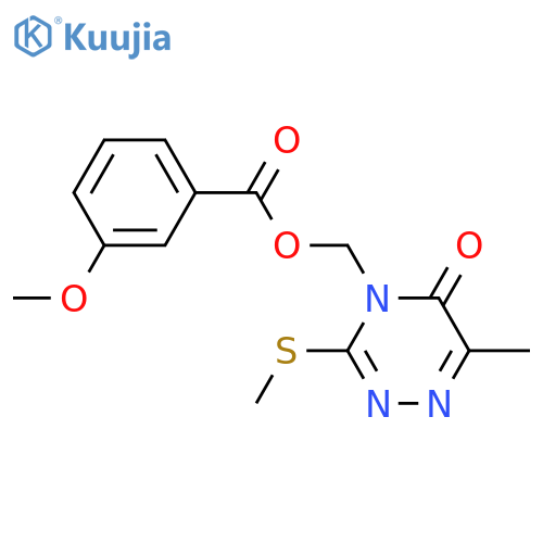 6-methyl-3-(methylsulfanyl)-5-oxo-4,5-dihydro-1,2,4-triazin-4-ylmethyl 3-methoxybenzoate structure