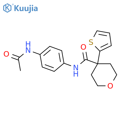N-(4-acetamidophenyl)-4-(thiophen-2-yl)oxane-4-carboxamide structure