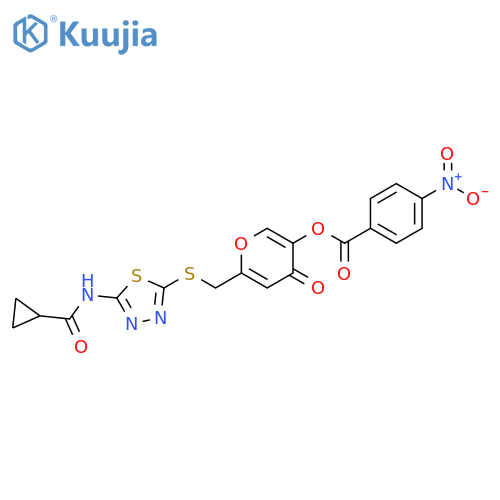 6-{(5-cyclopropaneamido-1,3,4-thiadiazol-2-yl)sulfanylmethyl}-4-oxo-4H-pyran-3-yl 4-nitrobenzoate structure