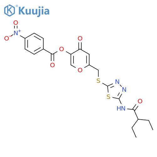 6-({5-(2-ethylbutanamido)-1,3,4-thiadiazol-2-ylsulfanyl}methyl)-4-oxo-4H-pyran-3-yl 4-nitrobenzoate structure