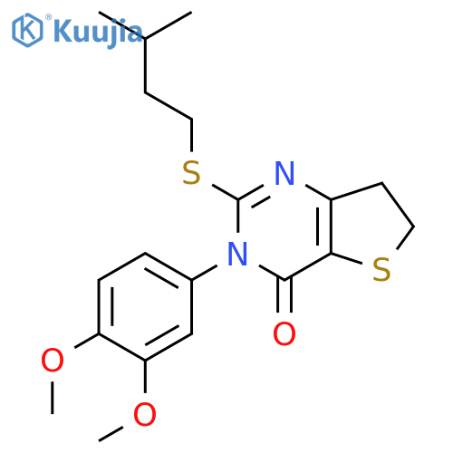 3-(3,4-dimethoxyphenyl)-2-(3-methylbutyl)sulfanyl-3H,4H,6H,7H-thieno3,2-dpyrimidin-4-one structure