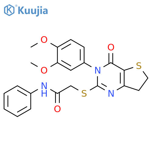 2-{3-(3,4-dimethoxyphenyl)-4-oxo-3H,4H,6H,7H-thieno3,2-dpyrimidin-2-ylsulfanyl}-N-phenylacetamide structure
