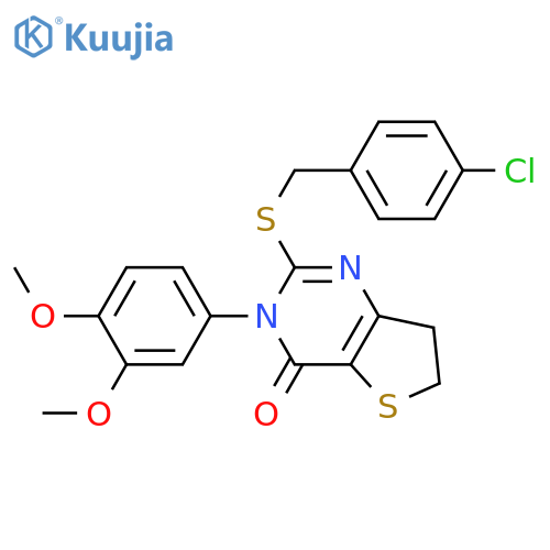 2-{(4-chlorophenyl)methylsulfanyl}-3-(3,4-dimethoxyphenyl)-3H,4H,6H,7H-thieno3,2-dpyrimidin-4-one structure