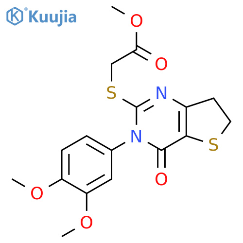 methyl 2-{3-(3,4-dimethoxyphenyl)-4-oxo-3H,4H,6H,7H-thieno3,2-dpyrimidin-2-ylsulfanyl}acetate structure