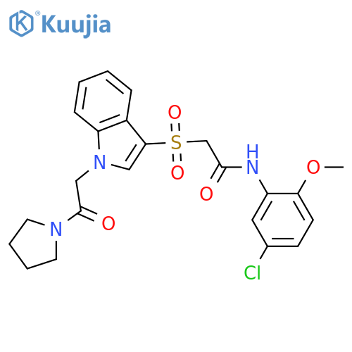 N-(5-chloro-2-methoxyphenyl)-2-({1-2-oxo-2-(pyrrolidin-1-yl)ethyl-1H-indol-3-yl}sulfonyl)acetamide structure