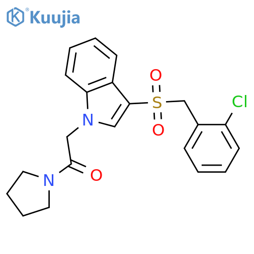 2-{3-(2-chlorophenyl)methanesulfonyl-1H-indol-1-yl}-1-(pyrrolidin-1-yl)ethan-1-one structure