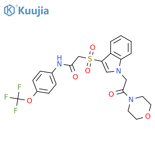 2-({1-2-(morpholin-4-yl)-2-oxoethyl-1H-indol-3-yl}sulfonyl)-N-4-(trifluoromethoxy)phenylacetamide structure
