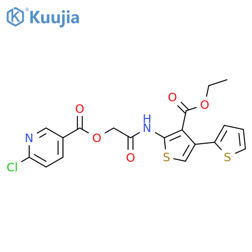 2-[[4′-(Ethoxycarbonyl)[2,3′-bithiophen]-5′-yl]amino]-2-oxoethyl 6-chloro-3-pyridinecarboxylate structure