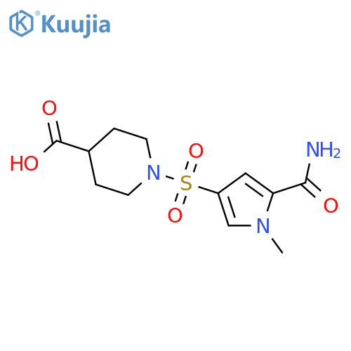 1-(5-carbamoyl-1-methyl-1H-pyrrol-3-yl)sulfonylpiperidine-4-carboxylic acid structure