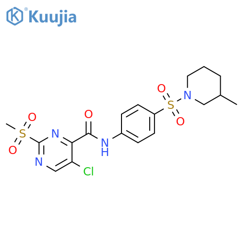 4-Pyrimidinecarboxamide, 5-chloro-N-[4-[(3-methyl-1-piperidinyl)sulfonyl]phenyl]-2-(methylsulfonyl)- structure