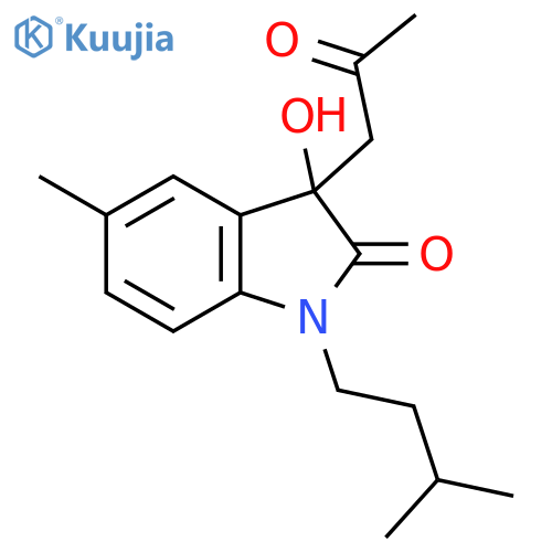 3-hydroxy-5-methyl-1-(3-methylbutyl)-3-(2-oxopropyl)-2,3-dihydro-1H-indol-2-one structure