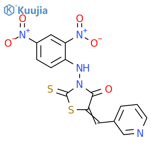 (5E)-3-(2,4-dinitrophenyl)amino-5-(pyridin-3-yl)methylidene-2-sulfanylidene-1,3-thiazolidin-4-one structure