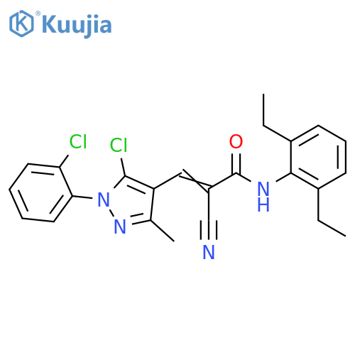 3-[5-Chloro-1-(2-chlorophenyl)-3-methyl-1H-pyrazol-4-yl]-2-cyano-N-(2,6-diethylphenyl)-2-propenamide structure